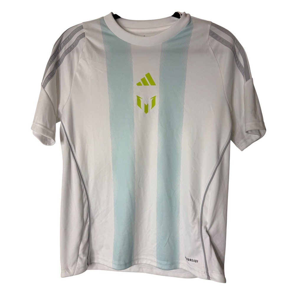 Adidas Messi Training Jersey Soccer Top Kids Large White Almost Blue Sportswear